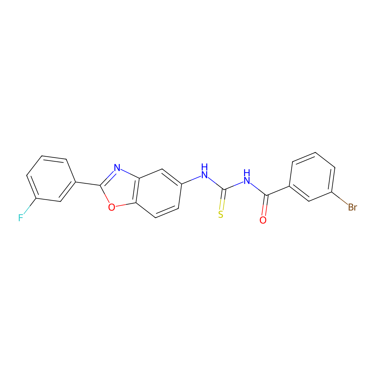 3-bromo-N-[[2-(3-fluorophenyl)-1,3-benzoxazol-5-yl]carbamothioyl]benzamide molecular structure, CAS 425680-36-0