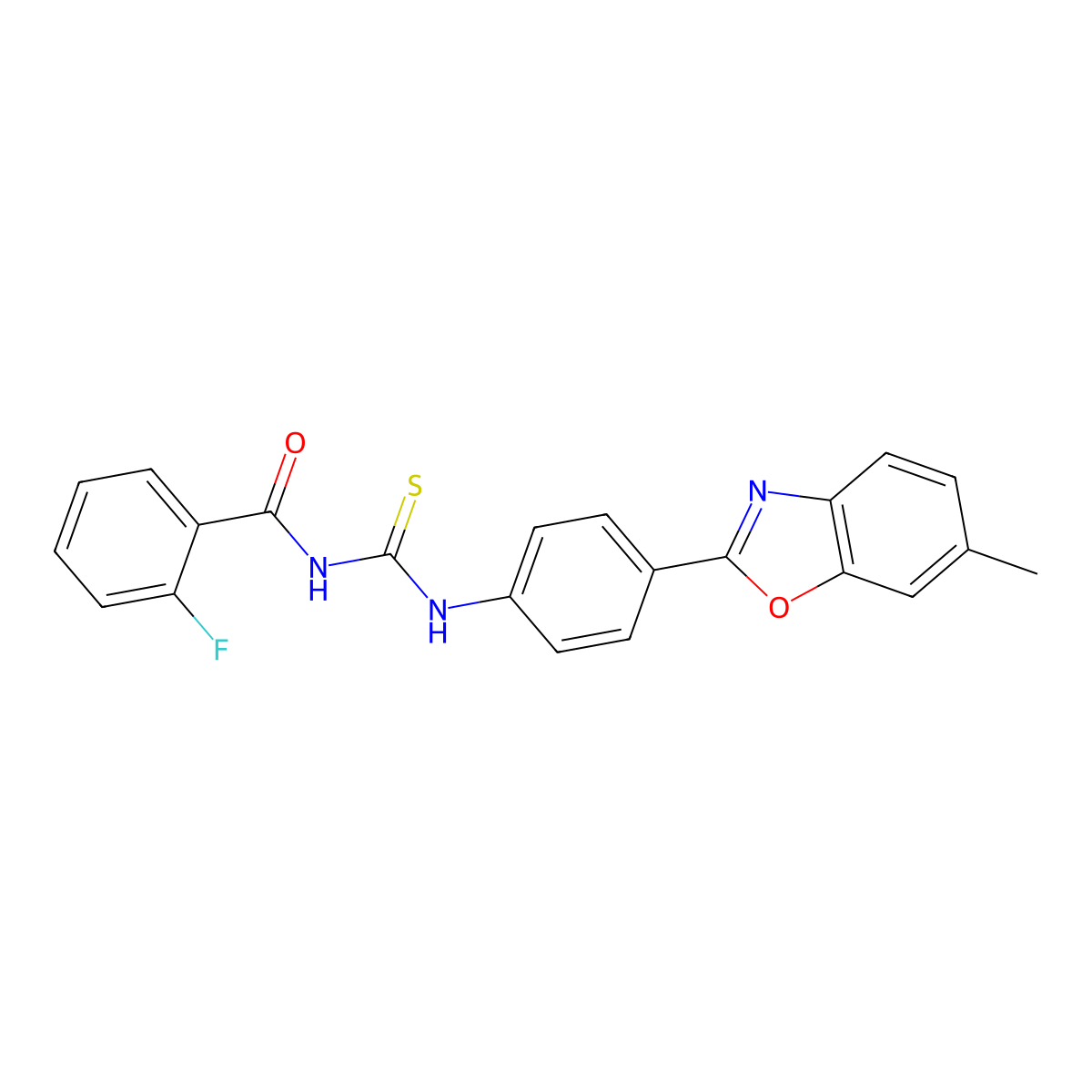 2-fluoro-N-[[4-(6-methyl-1,3-benzoxazol-2-yl)phenyl]carbamothioyl]benzamide molecular structure, CAS 425680-40-6