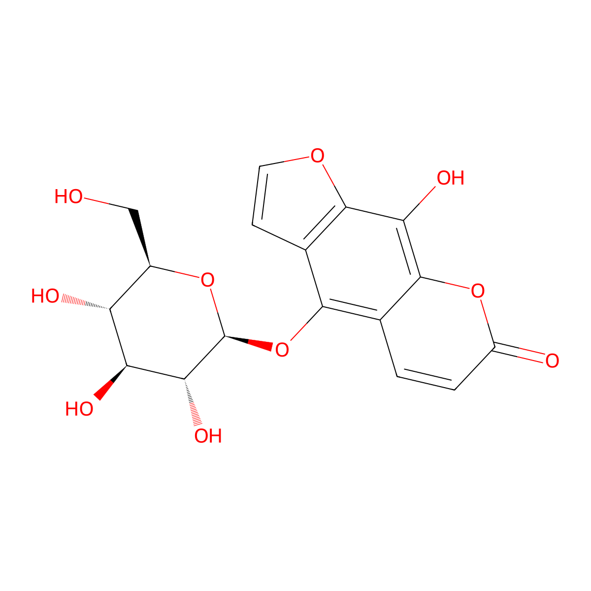 8-Hydroxy-5-O-beta-D-glucopyranosylpsoralen molecular structure, CAS 425680-98-4