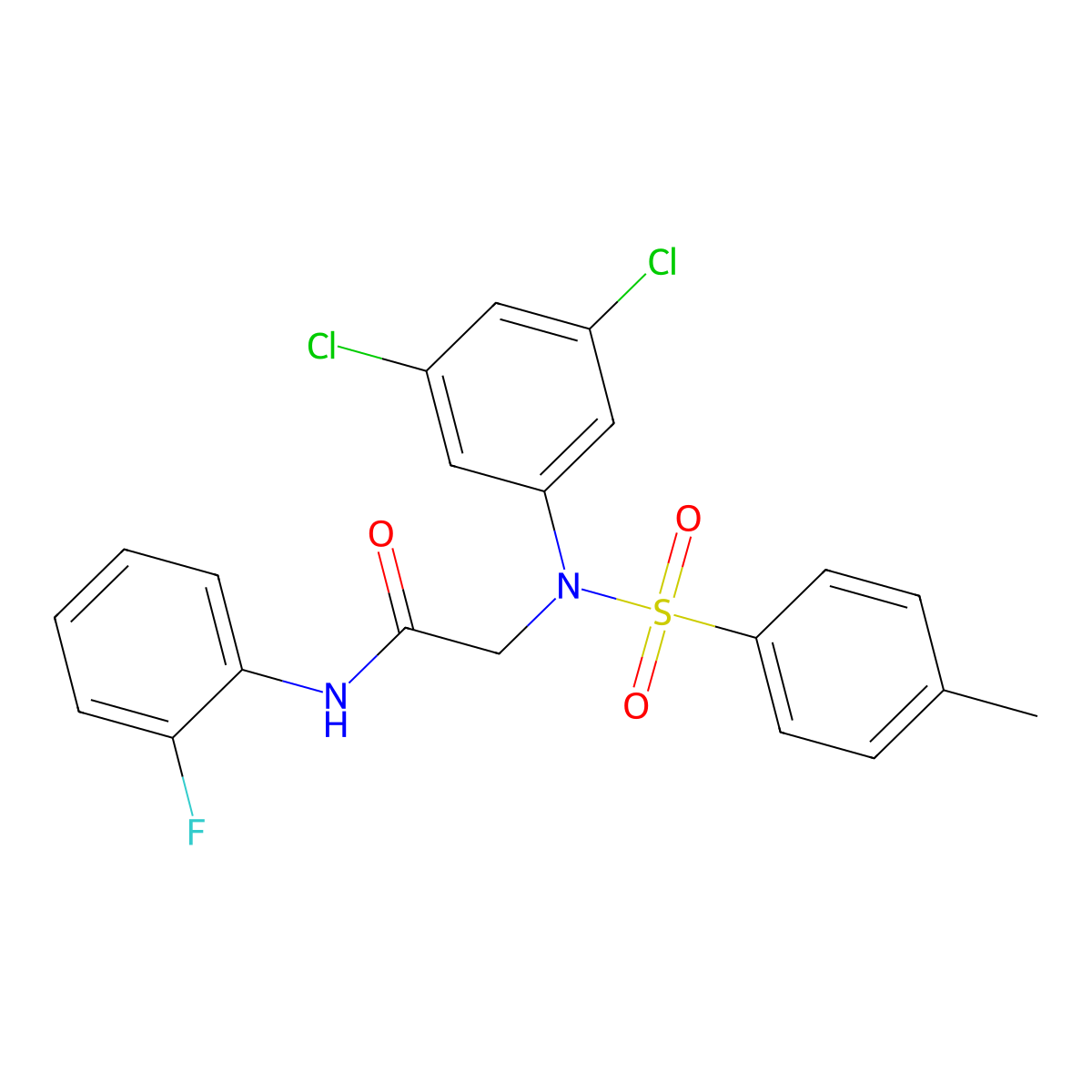 2-(3,5-dichloro-N-(4-methylphenyl)sulfonylanilino)-N-(2-fluorophenyl)acetamide molecular structure, CAS 425681-44-3