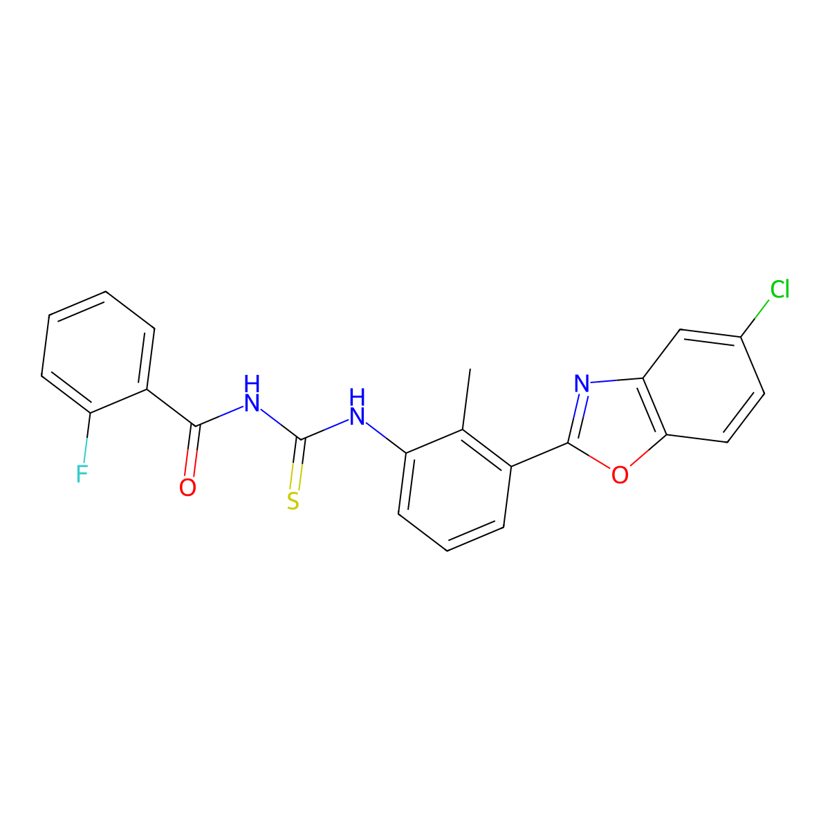 N-[[3-(5-chloro-1,3-benzoxazol-2-yl)-2-methylphenyl]carbamothioyl]-2-fluorobenzamide molecular structure, CAS 425681-50-1