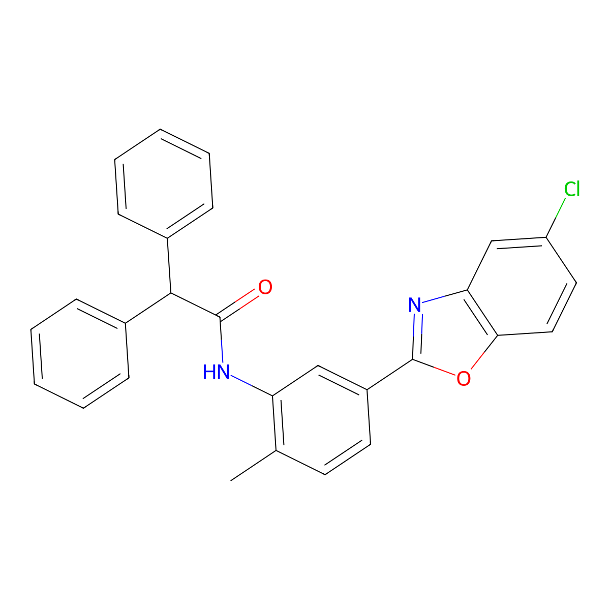 N-[5-(5-chloro-1,3-benzoxazol-2-yl)-2-methylphenyl]-2,2-diphenylacetamide molecular structure, CAS 425681-55-6