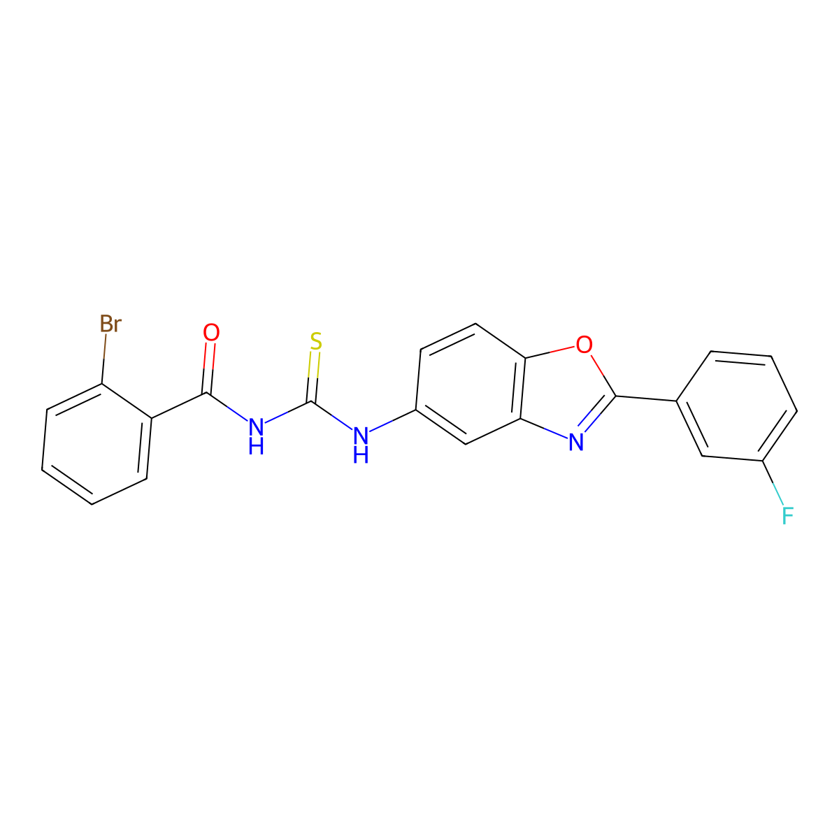 2-bromo-N-[[2-(3-fluorophenyl)-1,3-benzoxazol-5-yl]carbamothioyl]benzamide molecular structure, CAS 425681-65-8