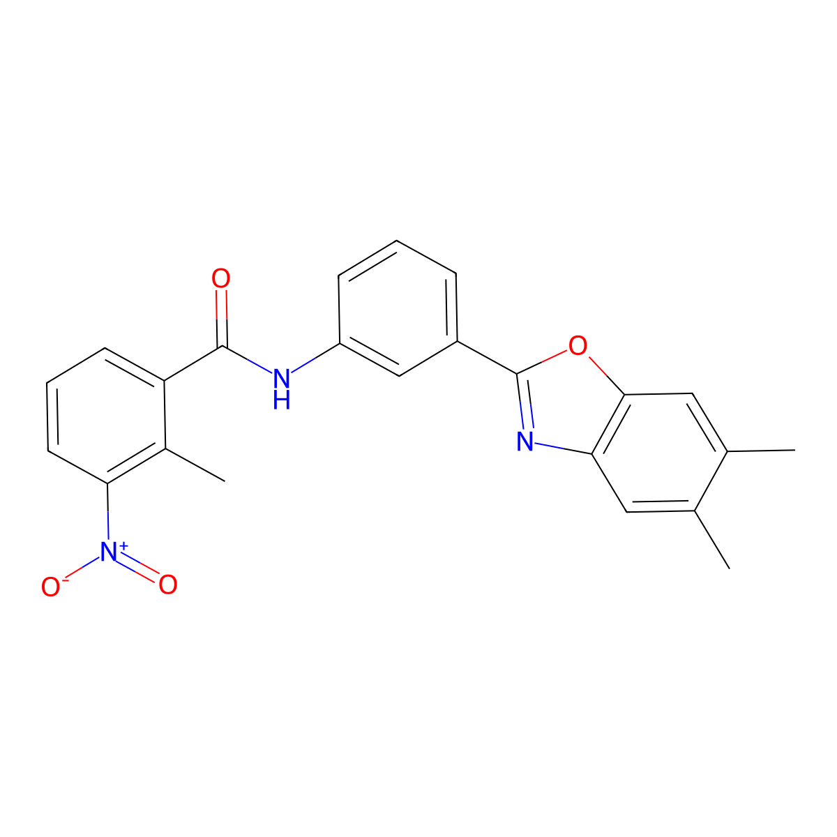 N-[3-(5,6-dimethyl-1,3-benzoxazol-2-yl)phenyl]-2-methyl-3-nitrobenzamide molecular structure, CAS 425681-73-8