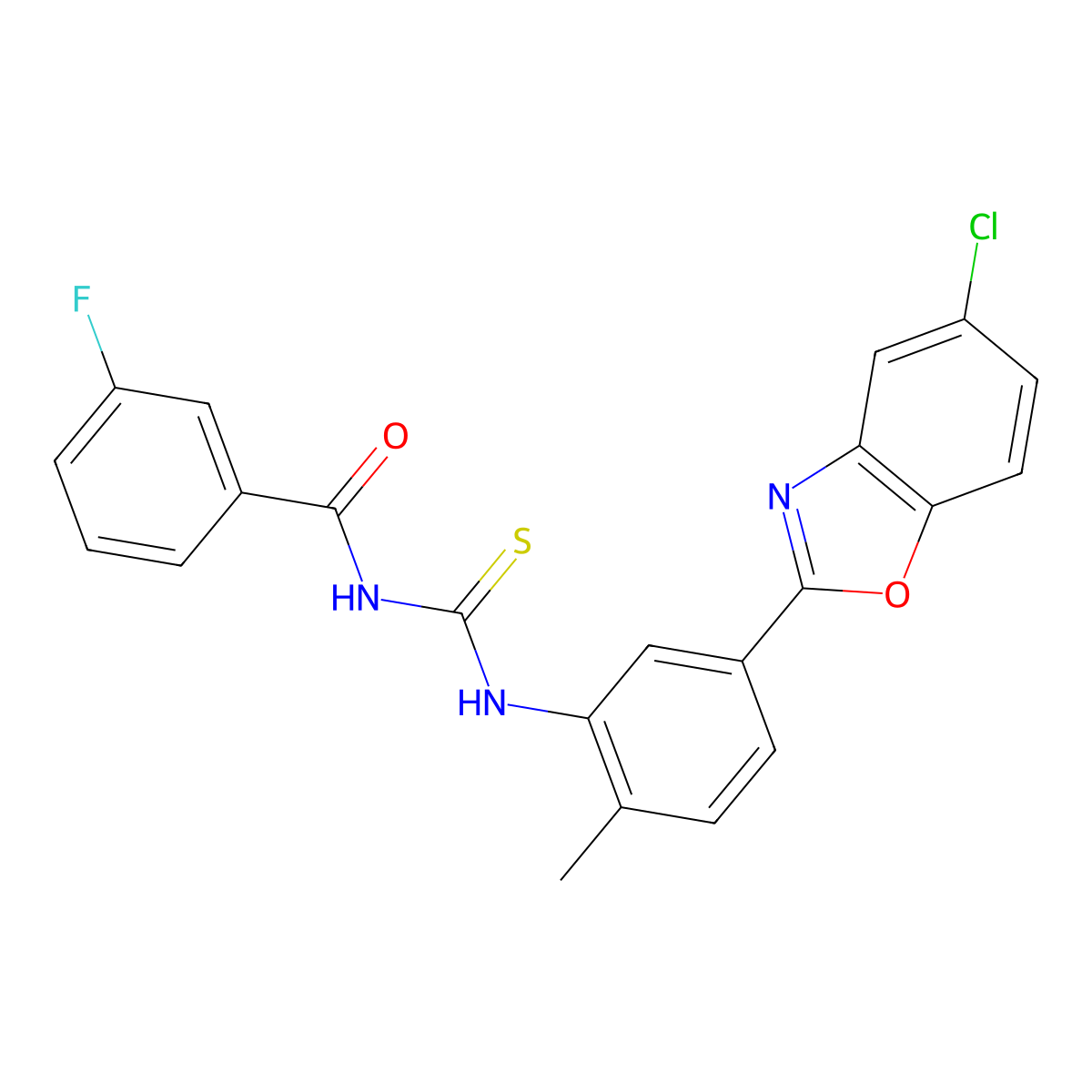 N-[[5-(5-chloro-1,3-benzoxazol-2-yl)-2-methylphenyl]carbamothioyl]-3-fluorobenzamide molecular structure, CAS 425681-93-2