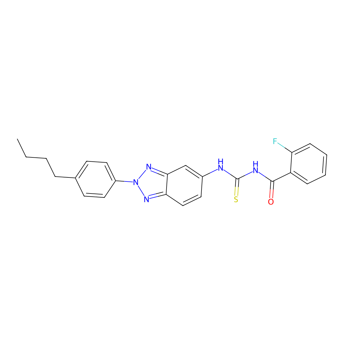 N-[[2-(4-butylphenyl)benzotriazol-5-yl]carbamothioyl]-2-fluorobenzamide molecular structure, CAS 425682-52-6