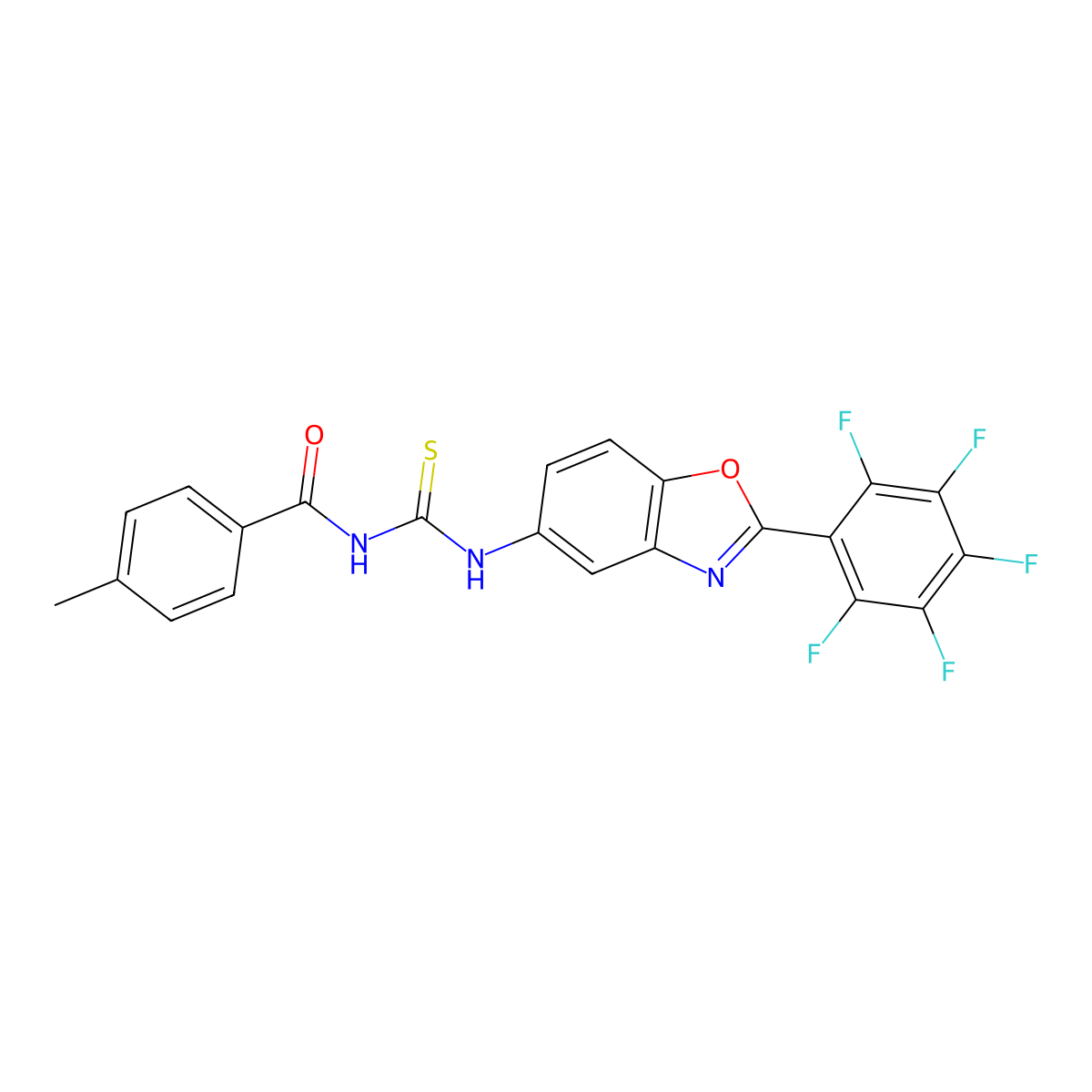 4-methyl-N-{[2-(pentafluorophenyl)-1,3-benzoxazol-5-yl]carbamothioyl}benzamide molecular structure, CAS 425682-55-9