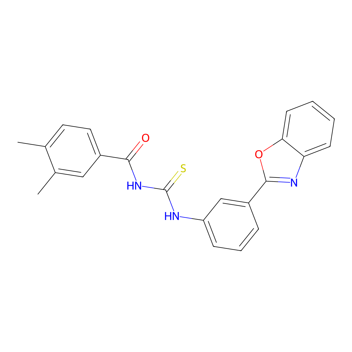 N-[[3-(1,3-benzoxazol-2-yl)phenyl]carbamothioyl]-3,4-dimethylbenzamide molecular structure, CAS 425682-92-4