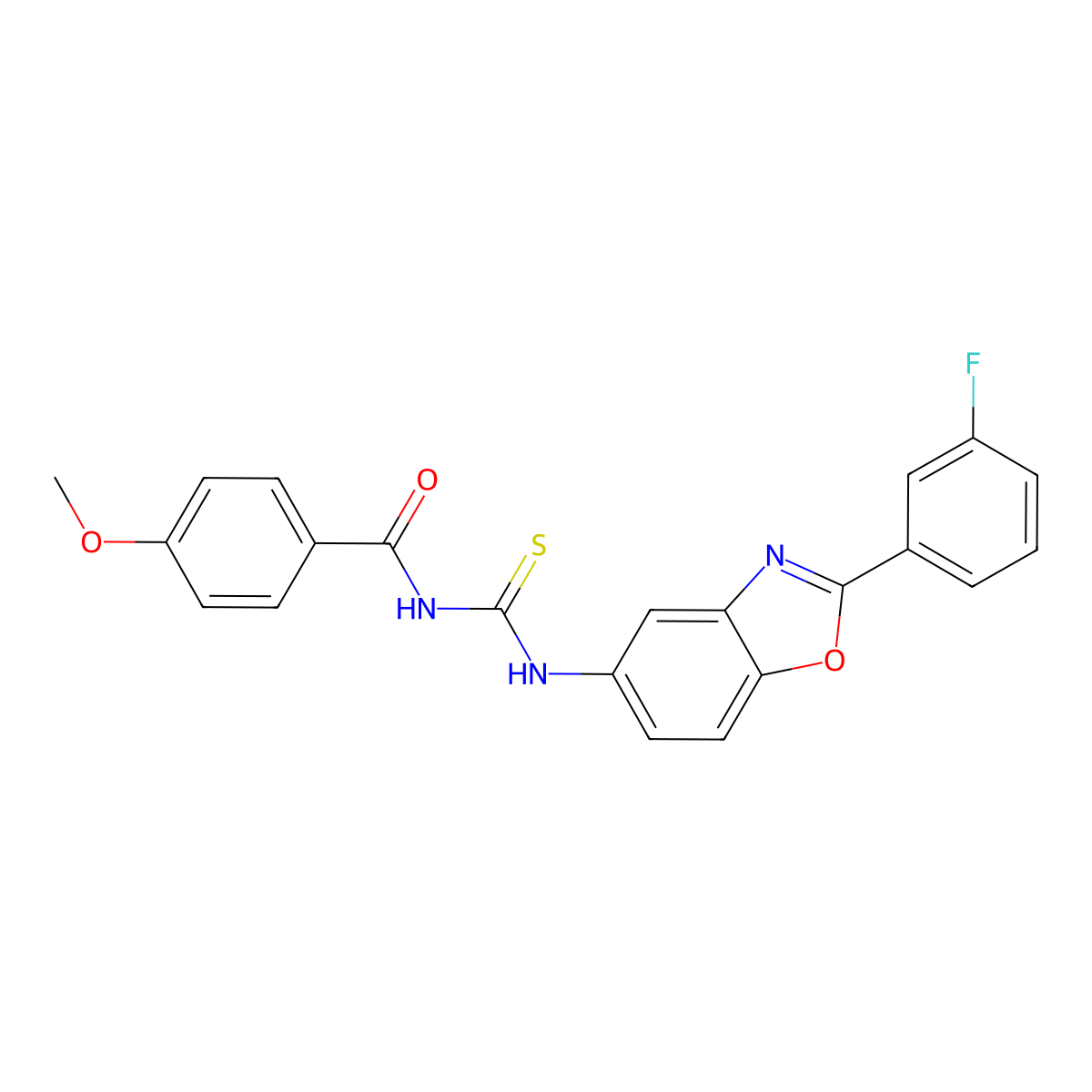 N-[2-(3-fluorophenyl)-1,3-benzoxazol-5-yl]-N'-(4-methoxybenzoyl)thiourea molecular structure, CAS 425682-93-5