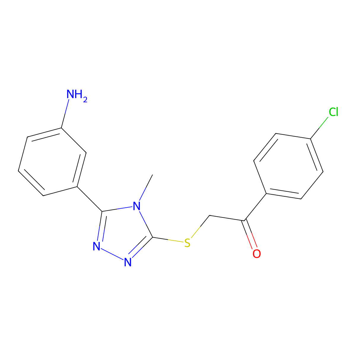 2-[[5-(3-Aminophenyl)-4-methyl-1,2,4-triazol-3-yl]sulfanyl]-1-(4-chlorophenyl)ethanone molecular structure, CAS 425683-12-1