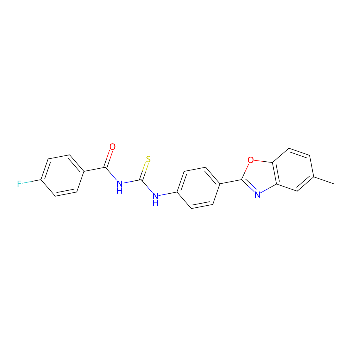 4-fluoro-N-[[4-(5-methyl-1,3-benzoxazol-2-yl)phenyl]carbamothioyl]benzamide molecular structure, CAS 425683-20-1