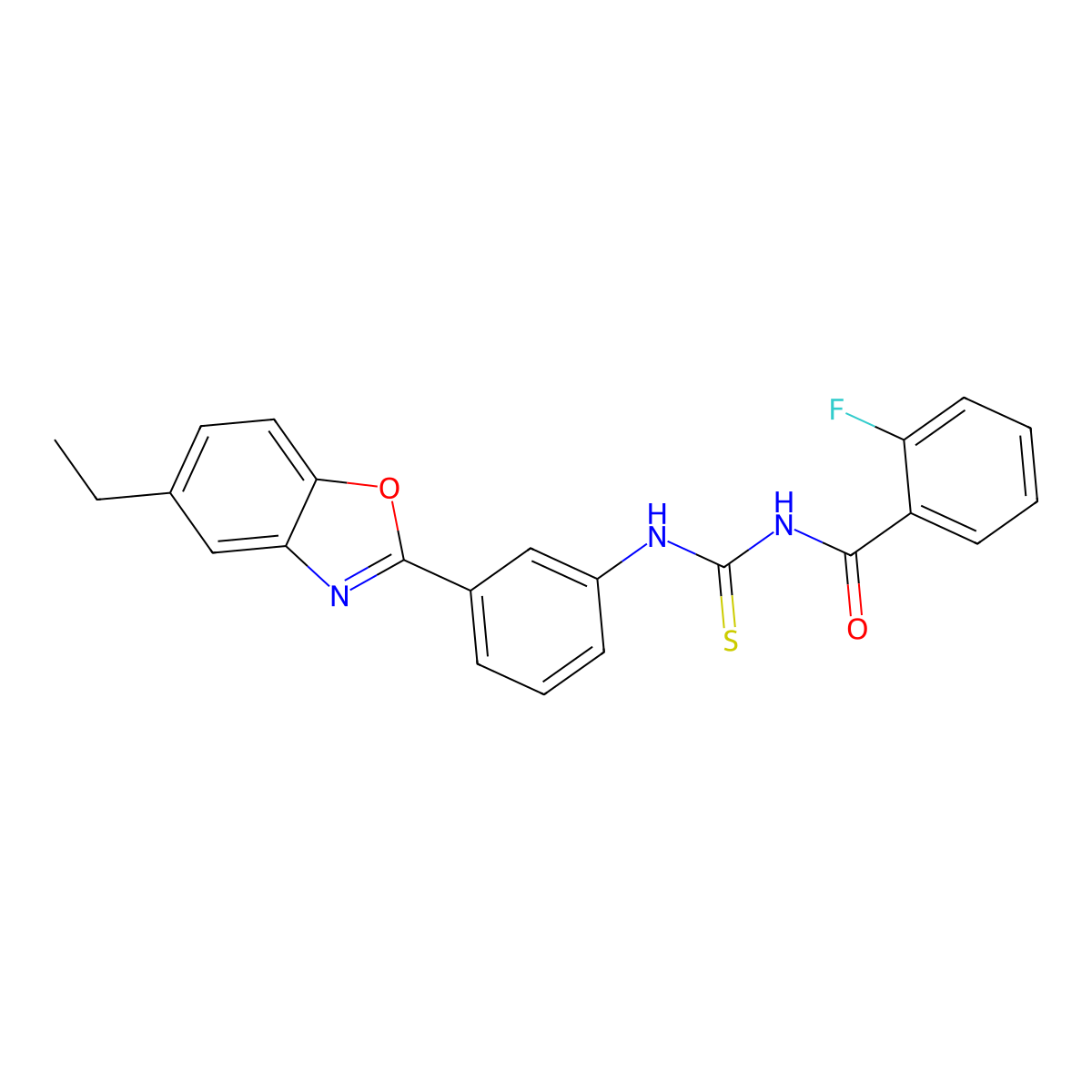 N-[[3-(5-ethyl-1,3-benzoxazol-2-yl)phenyl]carbamothioyl]-2-fluorobenzamide molecular structure, CAS 425683-24-5