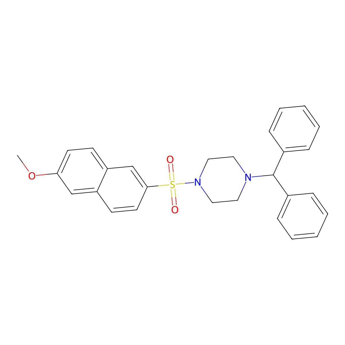 1-(Diphenylmethyl)-4-[(6-methoxynaphthalen-2-yl)sulfonyl]piperazine molecular structure, CAS 425683-29-0