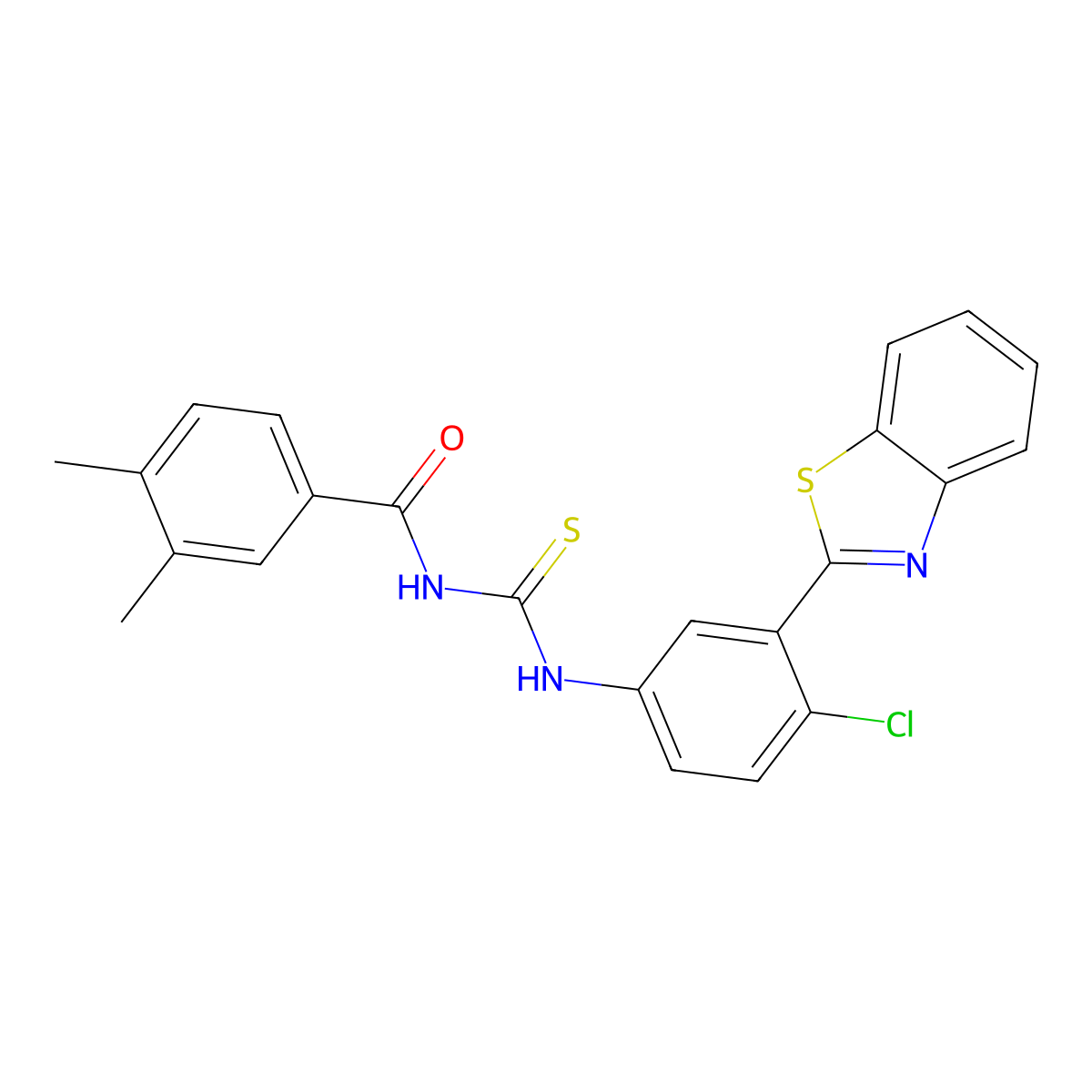 N-[[3-(1,3-benzothiazol-2-yl)-4-chlorophenyl]carbamothioyl]-3,4-dimethylbenzamide molecular structure, CAS 425683-37-0