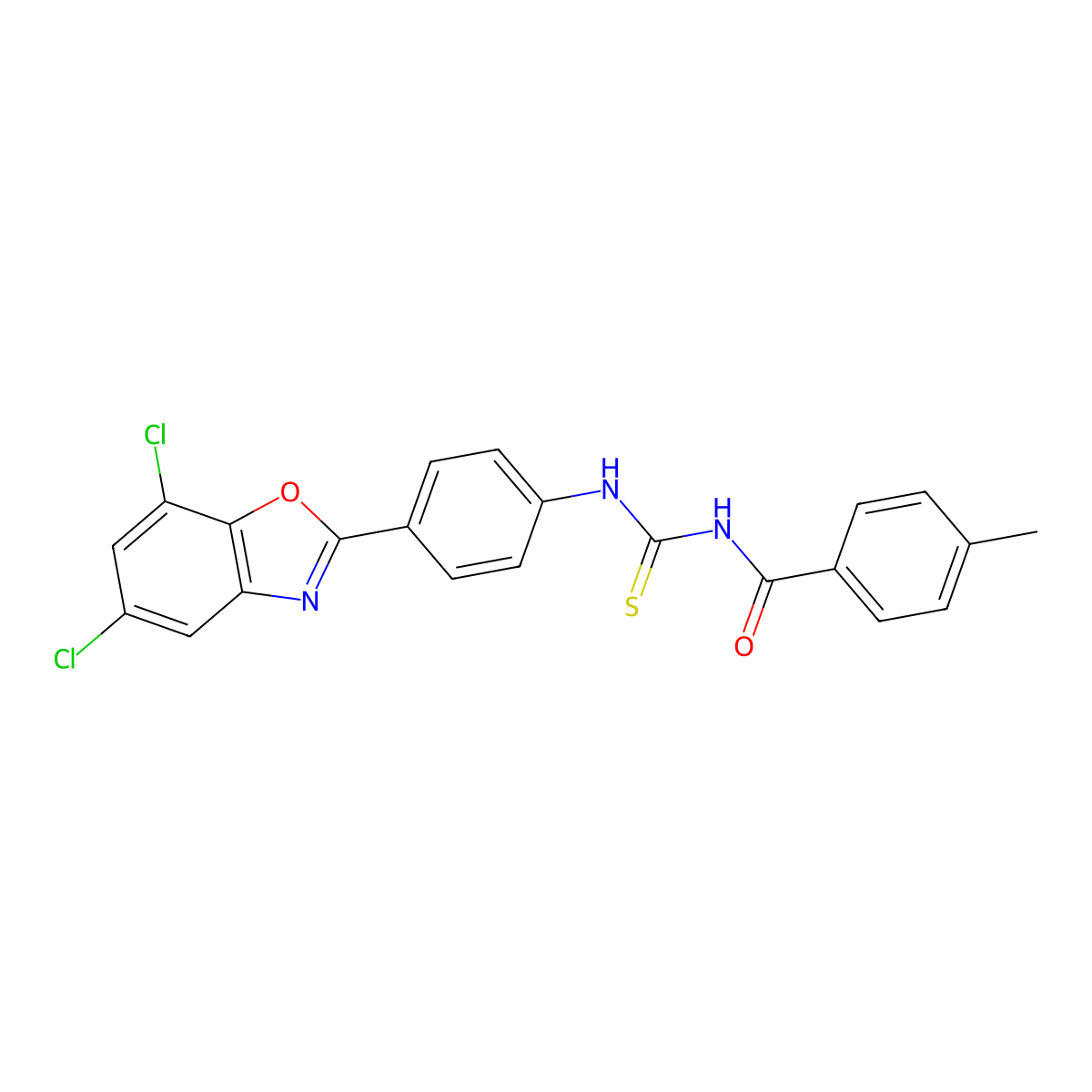N-[[4-(5,7-dichloro-1,3-benzoxazol-2-yl)phenyl]carbamothioyl]-4-methylbenzamide molecular structure, CAS 425683-58-5