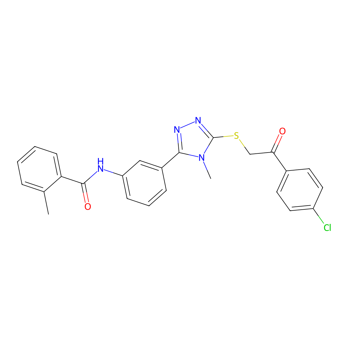 N-[3-[5-[2-(4-chlorophenyl)-2-oxoethyl]sulfanyl-4-methyl-1,2,4-triazol-3-yl]phenyl]-2-methylbenzamide molecular structure, CAS 425683-62-1