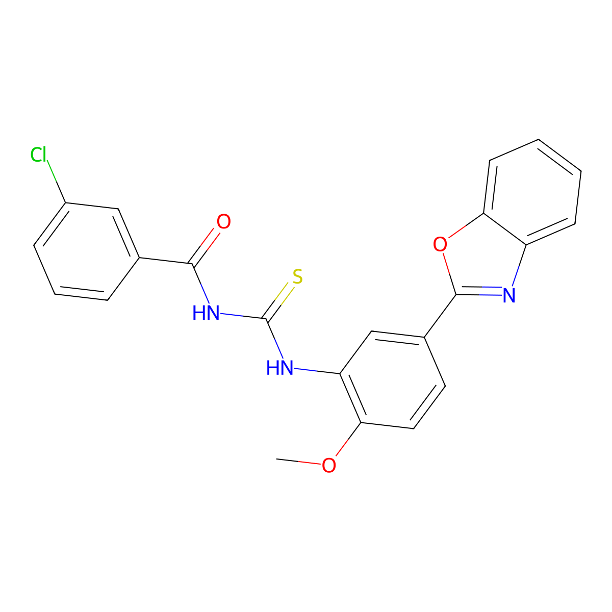 N-[[5-(1,3-benzoxazol-2-yl)-2-methoxyphenyl]carbamothioyl]-3-chlorobenzamide molecular structure, CAS 425683-65-4