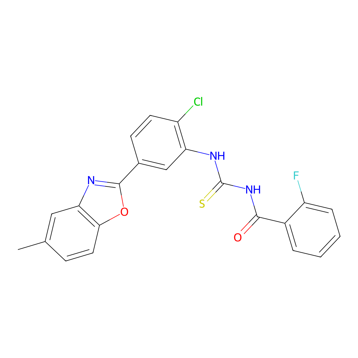 N-[[2-chloro-5-(5-methyl-1,3-benzoxazol-2-yl)phenyl]carbamothioyl]-2-fluorobenzamide molecular structure, CAS 425683-78-9