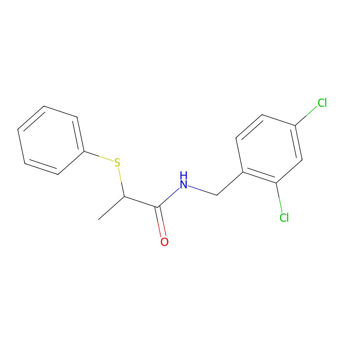 N-(2,4-dichlorobenzyl)-2-(phenylsulfanyl)propanamide molecular structure, CAS 425683-97-2