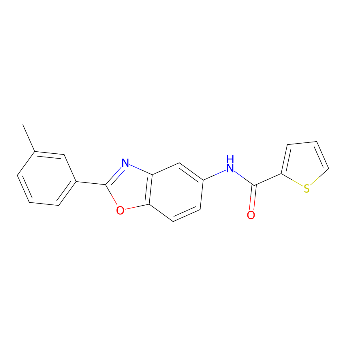 N-[2-(3-methylphenyl)-1,3-benzoxazol-5-yl]thiophene-2-carboxamide molecular structure, CAS 425684-01-1