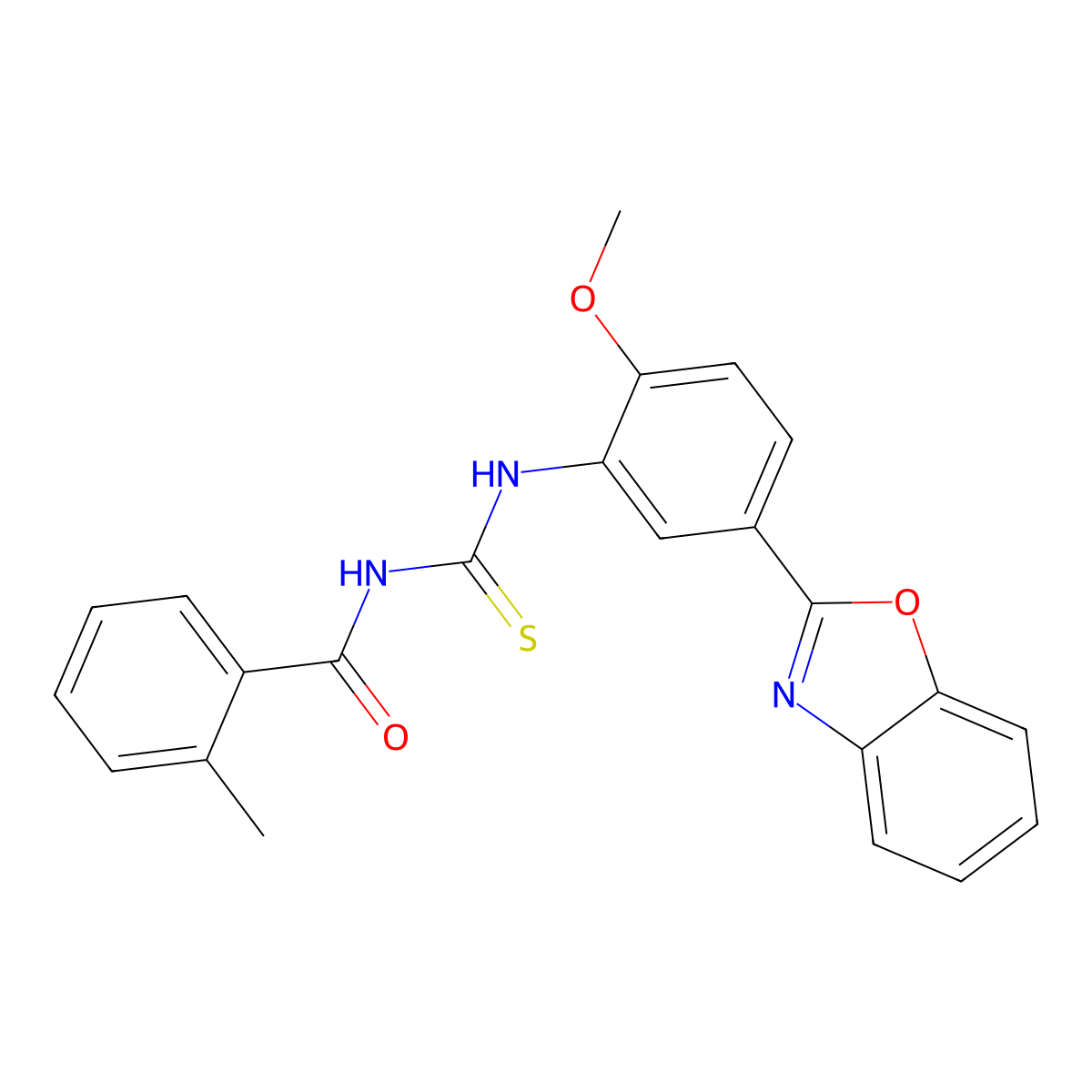 N-[[5-(1,3-benzoxazol-2-yl)-2-methoxyphenyl]carbamothioyl]-2-methylbenzamide molecular structure, CAS 425684-25-9