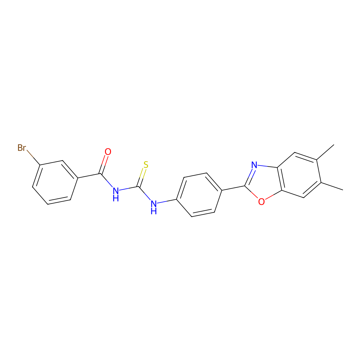 3-bromo-N-[[4-(5,6-dimethyl-1,3-benzoxazol-2-yl)phenyl]carbamothioyl]benzamide molecular structure, CAS 425684-64-6