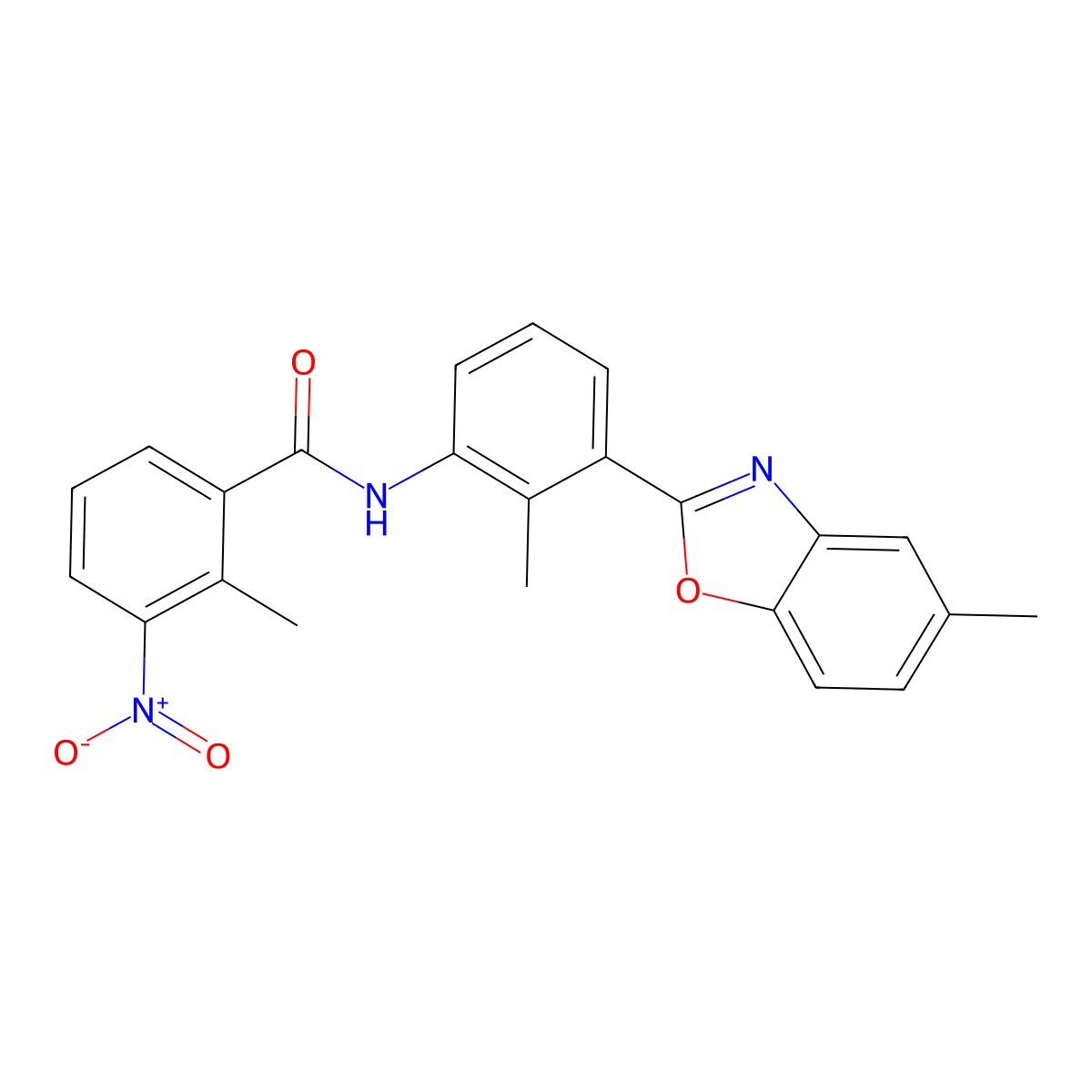 2-methyl-N-[2-methyl-3-(5-methyl-1,3-benzoxazol-2-yl)phenyl]-3-nitrobenzamide molecular structure, CAS 425684-67-9