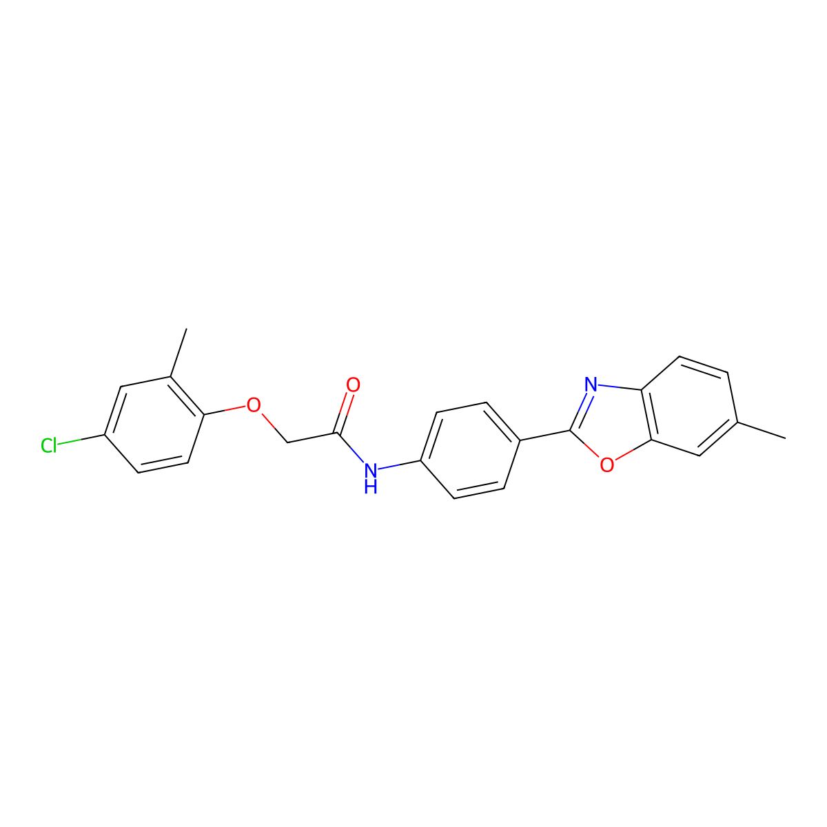 2-(4-chloro-2-methylphenoxy)-N-[4-(6-methyl-1,3-benzoxazol-2-yl)phenyl]acetamide molecular structure, CAS 425685-26-3