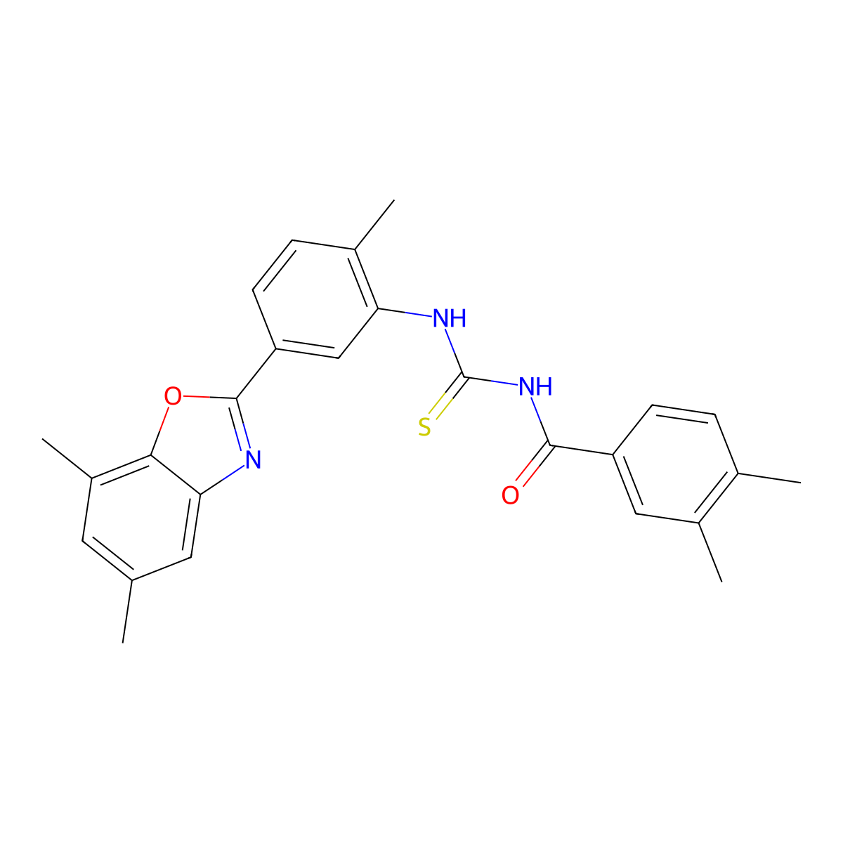 N-[[5-(5,7-dimethyl-1,3-benzoxazol-2-yl)-2-methylphenyl]carbamothioyl]-3,4-dimethylbenzamide molecular structure, CAS 425685-32-1