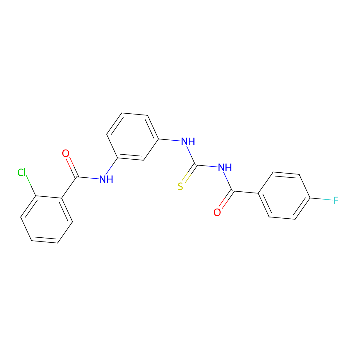 2-chloro-N-[3-[(4-fluorobenzoyl)carbamothioylamino]phenyl]benzamide molecular structure, CAS 425685-36-5