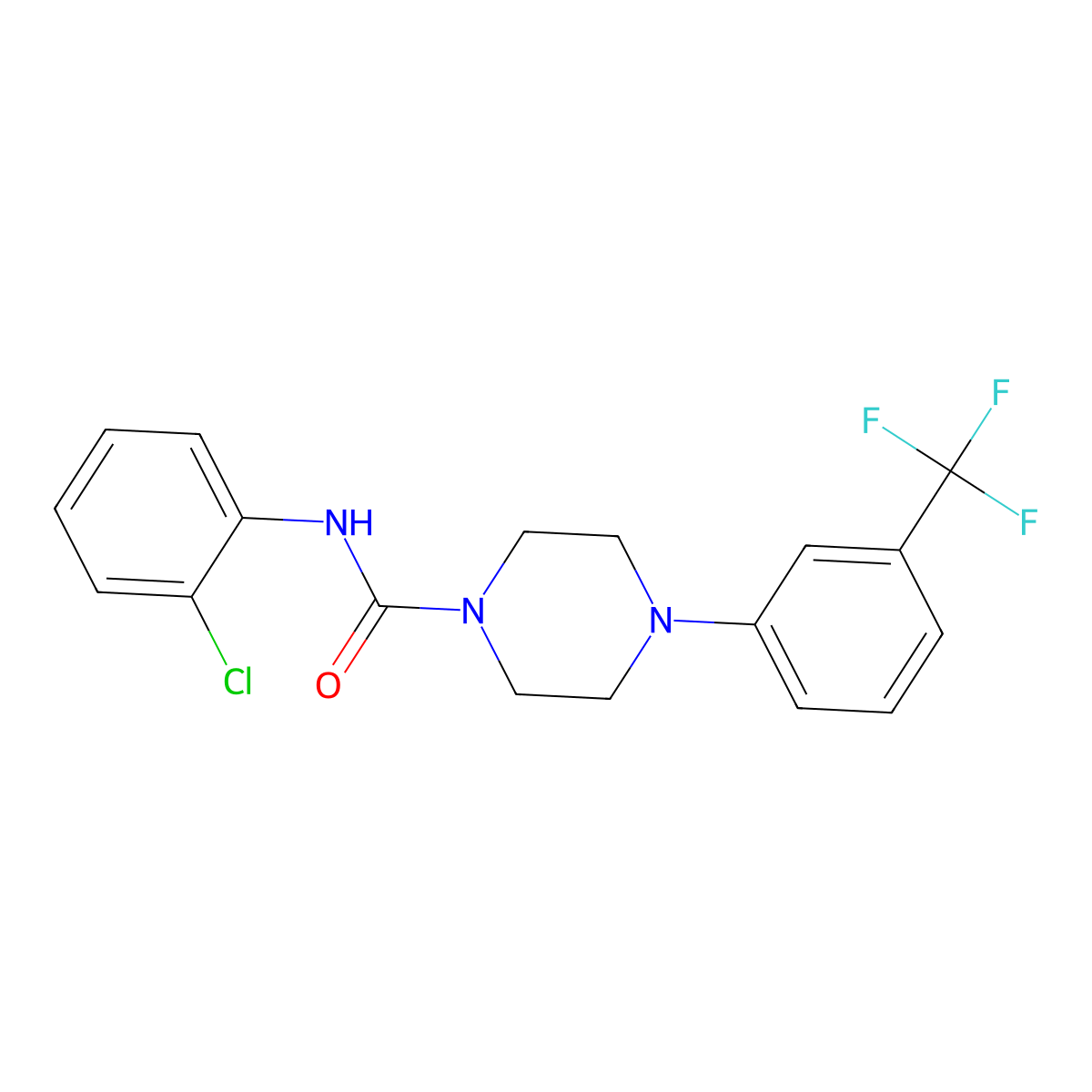 N-(2-chlorophenyl)-4-[3-(trifluoromethyl)phenyl]piperazine-1-carboxamide molecular structure, CAS 425685-56-9