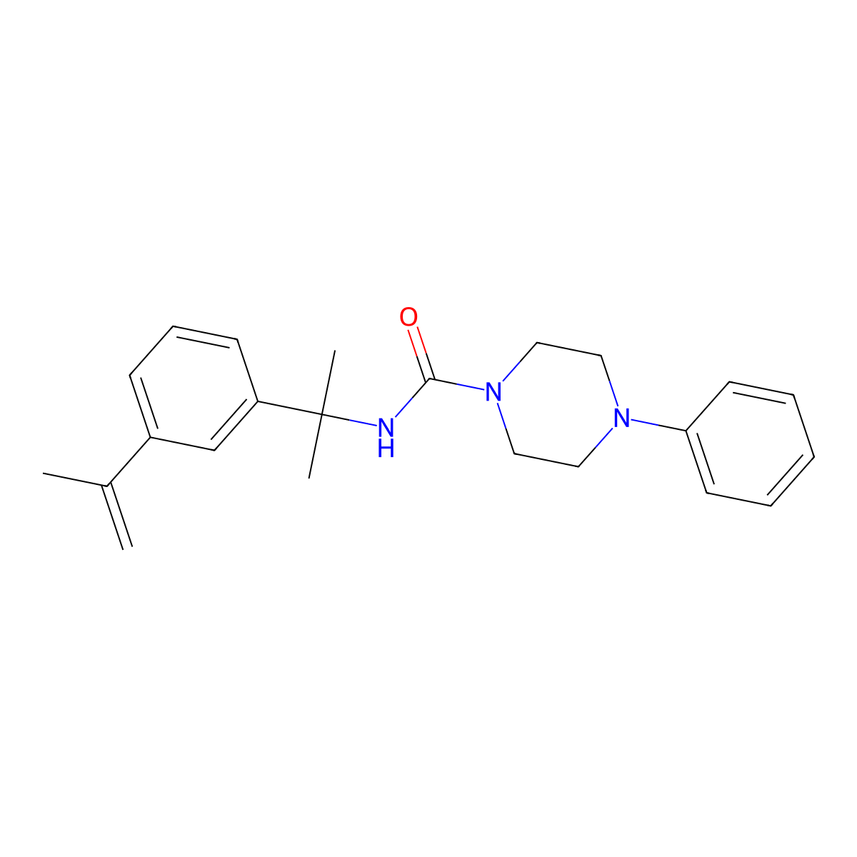 4-phenyl-N-[2-(3-prop-1-en-2-ylphenyl)propan-2-yl]piperazine-1-carboxamide molecular structure, CAS 425685-72-9