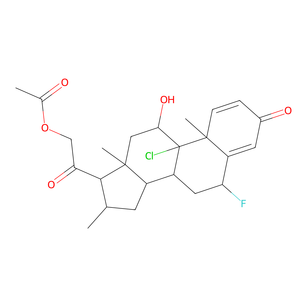 (6alpha,11beta,16alpha)-21-(Acetyloxy)-9-chloro-6-fluoro-11-hydroxy-16-methylpregna-1,4-diene-3,20-dione molecular structure, CAS 4258-85-9