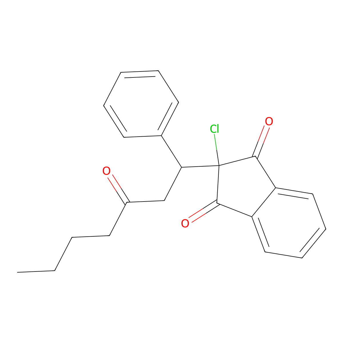 2-Chloro-2-(3-oxo-1-phenyl-heptyl)-indan-1,3-dione molecular structure, CAS 42581-26-0