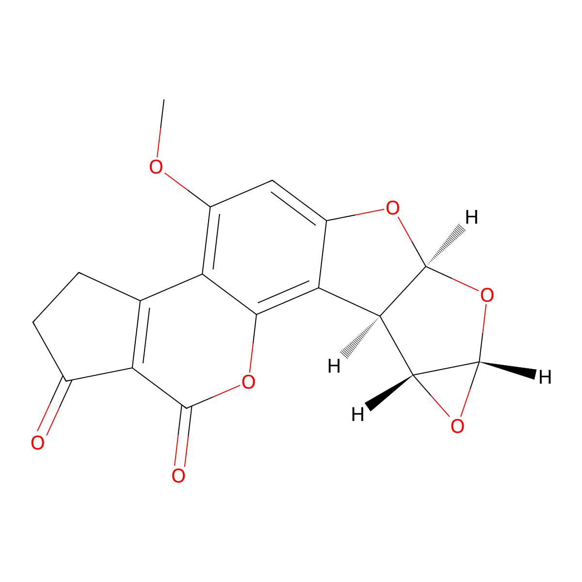 (6aS,7aS,8aR,8bR)-2,3,6a,7a,8a,8b-Hexahydro-4-methoxycyclopent(c)oxireno(4',5')furo(3',2':4,5)furo(2,3-h)(1)benzopyran-1,10-dione molecular structure, CAS 42583-46-0