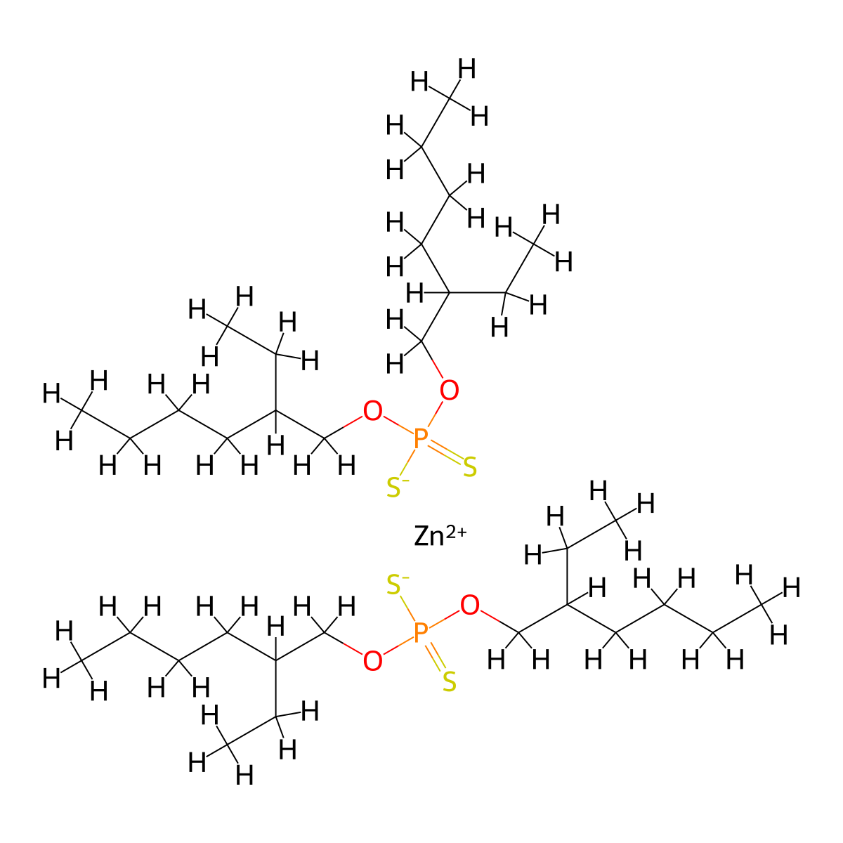 Zinc bis[O,O-bis(2-ethylhexyl)] bis(dithiophosphate) molecular structure, CAS 4259-15-8