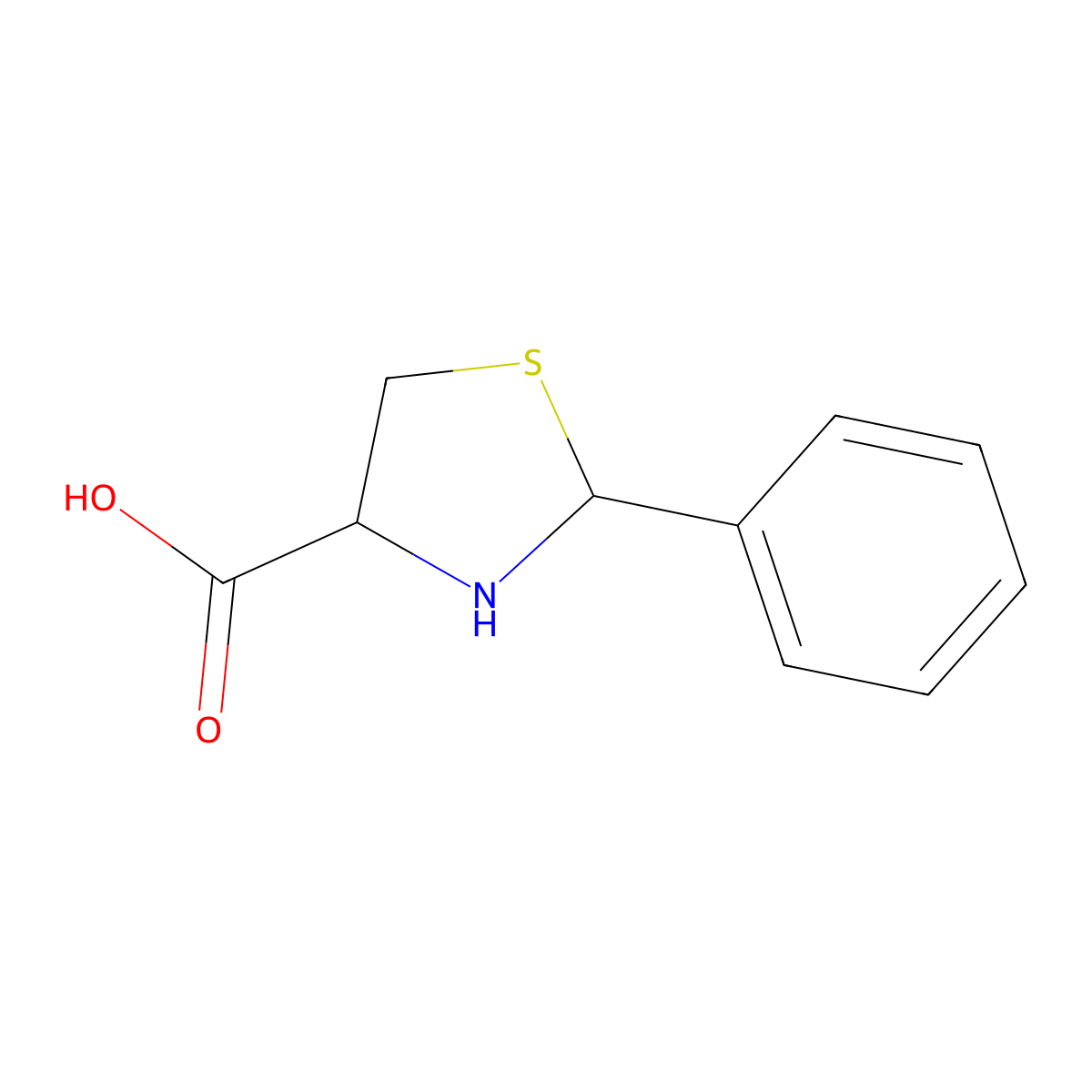 2-Phenylthiazolidine-4-carboxylic acid molecular structure, CAS 42607-21-6