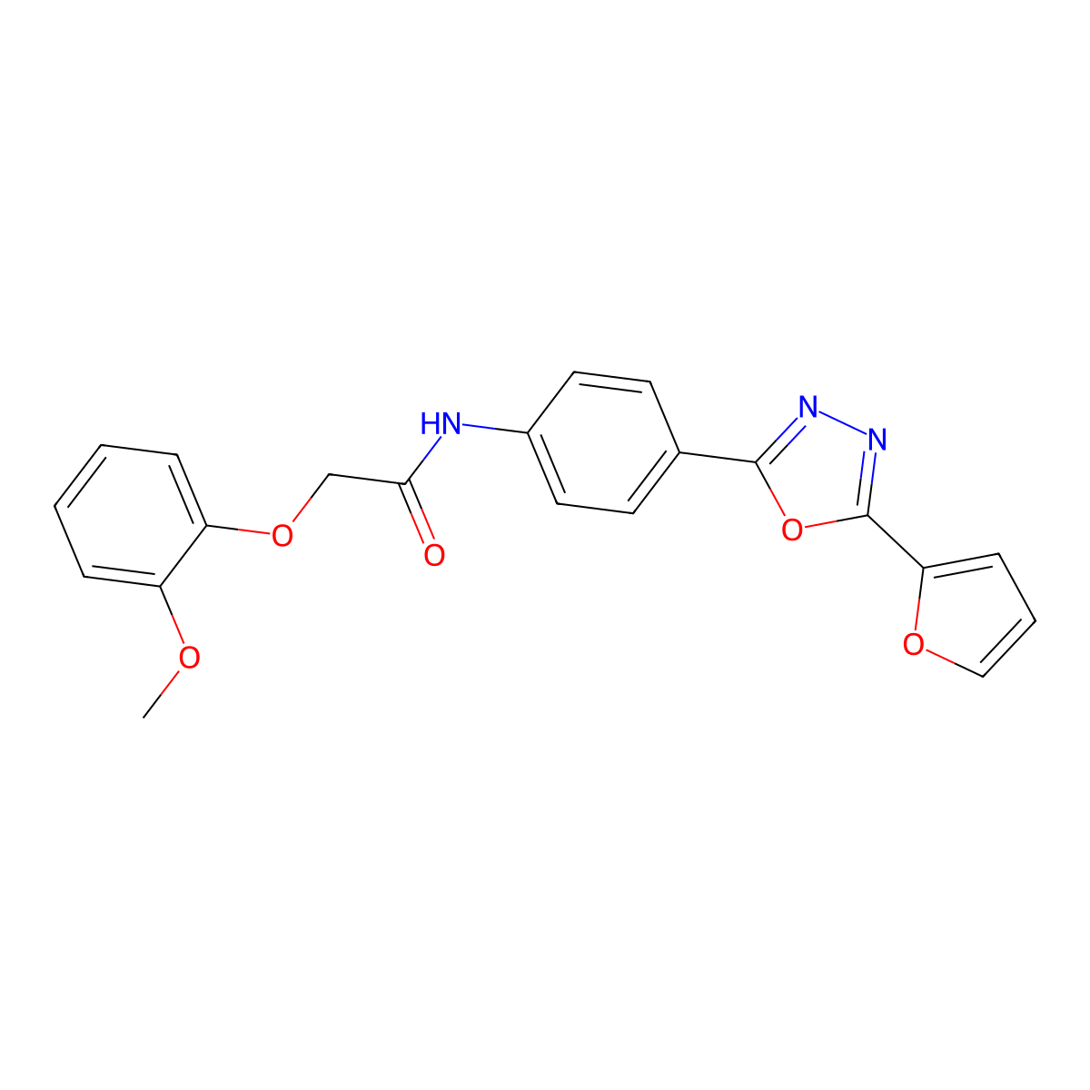 N-(4-(5-(furan-2-yl)-1,3,4-oxadiazol-2-yl)phenyl)-2-(2-methoxyphenoxy)acetamide molecular structure, CAS 426215-45-4