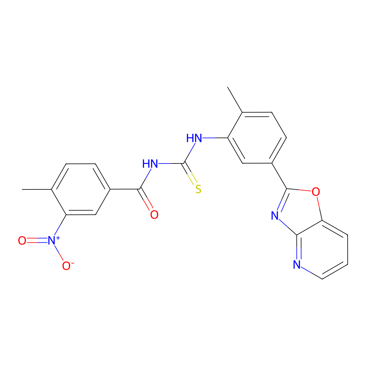 4-methyl-N-[[2-methyl-5-([1,3]oxazolo[4,5-b]pyridin-2-yl)phenyl]carbamothioyl]-3-nitrobenzamide molecular structure, CAS 426216-54-8