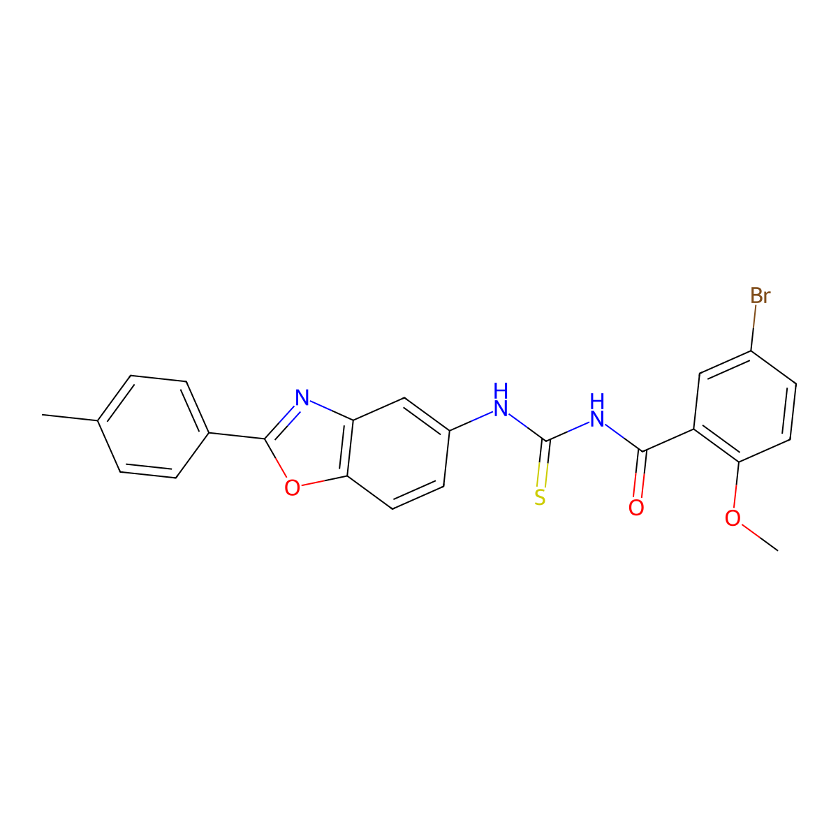 5-bromo-2-methoxy-N-[[2-(4-methylphenyl)-1,3-benzoxazol-5-yl]carbamothioyl]benzamide molecular structure, CAS 426216-81-1