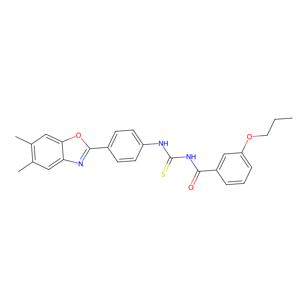 N-[[4-(5,6-dimethyl-1,3-benzoxazol-2-yl)phenyl]carbamothioyl]-3-propoxybenzamide molecular structure, CAS 426216-98-0
