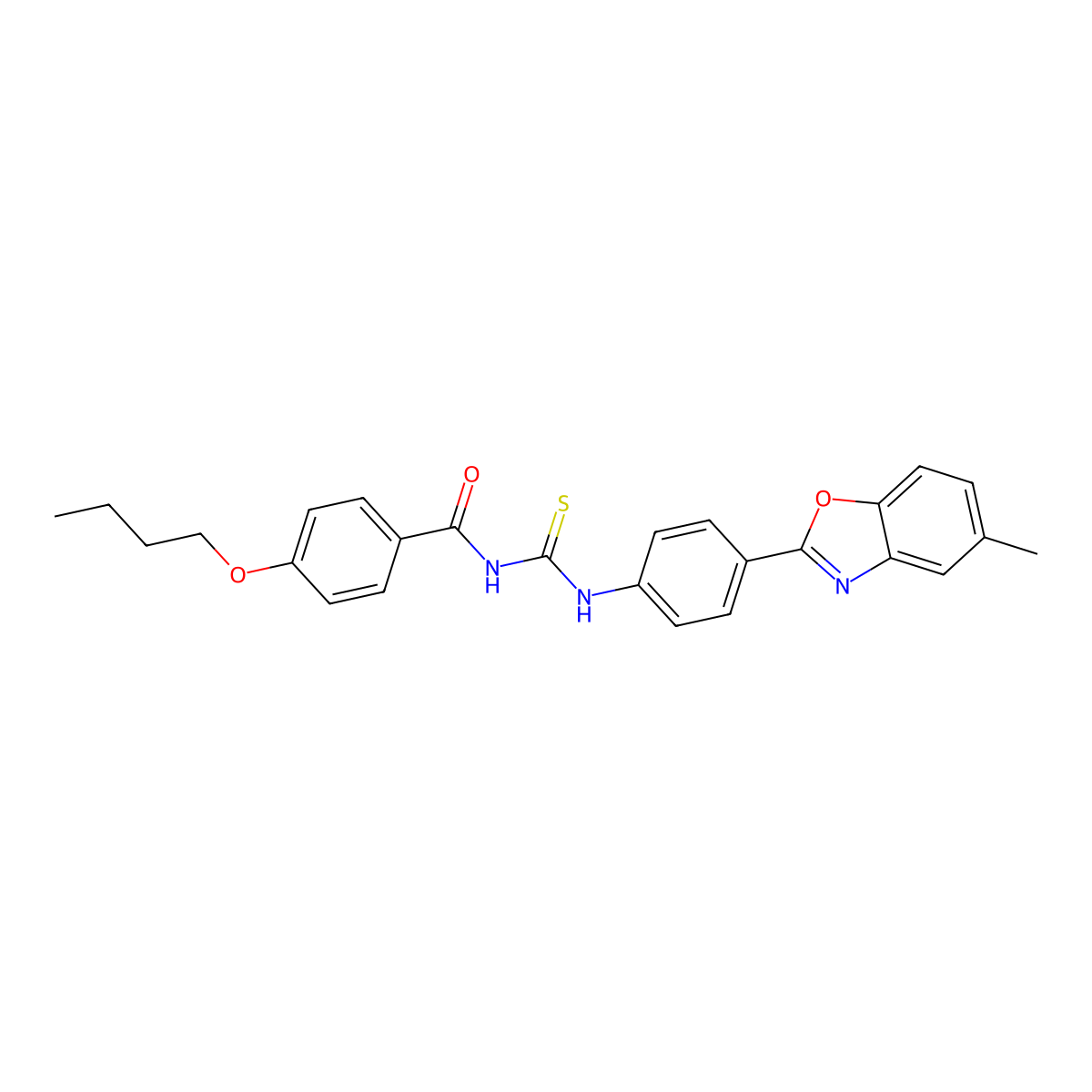 4-butoxy-N-[[4-(5-methyl-1,3-benzoxazol-2-yl)phenyl]carbamothioyl]benzamide molecular structure, CAS 426217-07-4