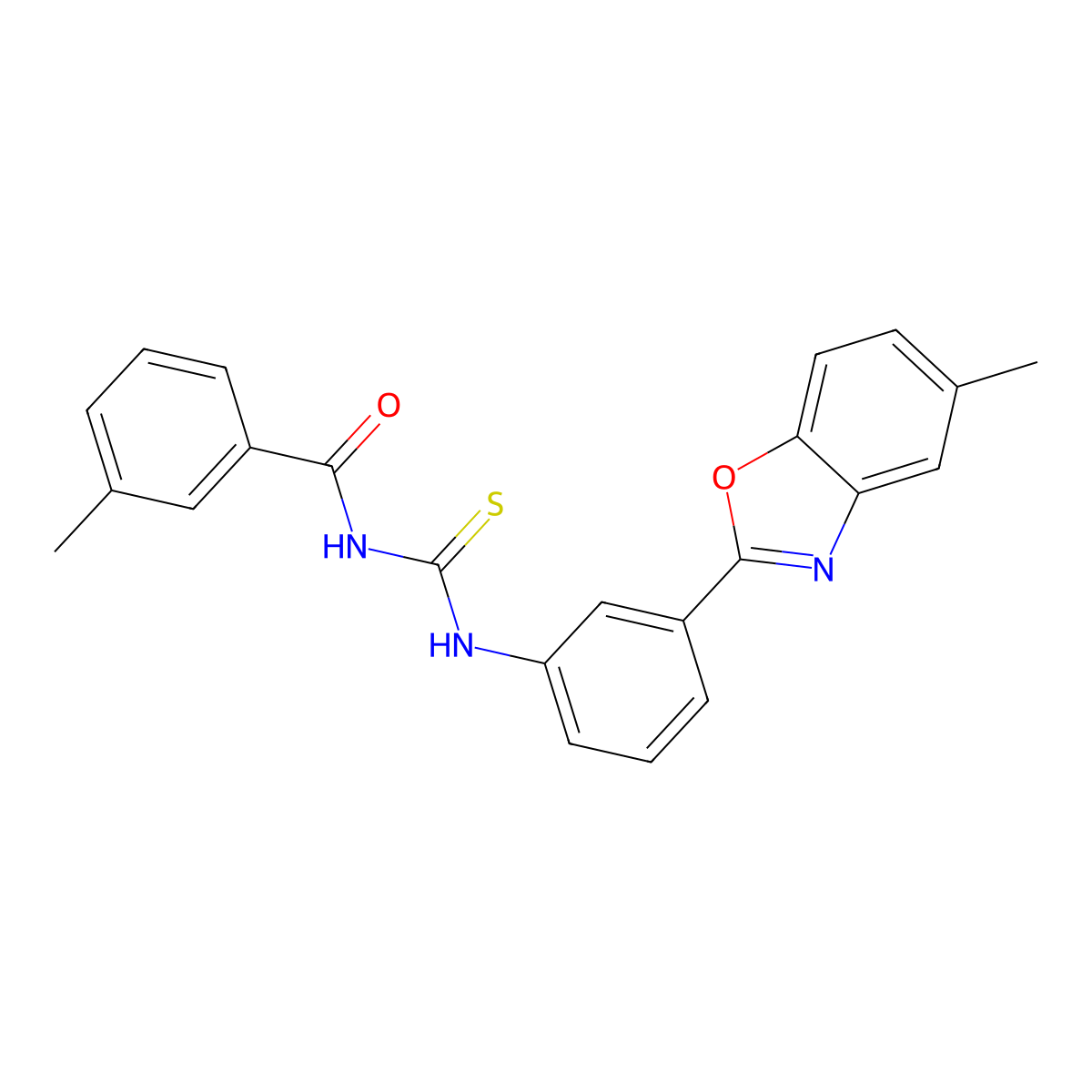 3-methyl-N-[[3-(5-methyl-1,3-benzoxazol-2-yl)phenyl]carbamothioyl]benzamide molecular structure, CAS 426217-44-9