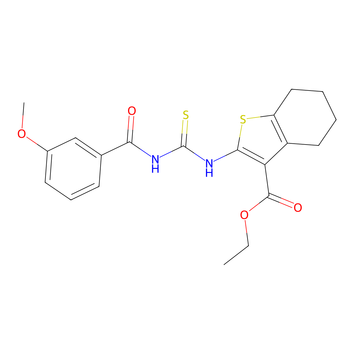 Ethyl 2-({[(3-methoxyphenyl)carbonyl]carbamothioyl}amino)-4,5,6,7-tetrahydro-1-benzothiophene-3-carboxylate molecular structure, CAS 426217-82-5