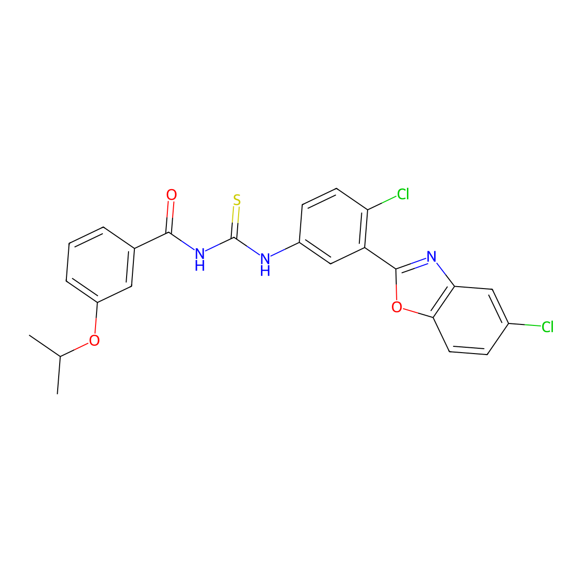 N-[[4-chloro-3-(5-chloro-1,3-benzoxazol-2-yl)phenyl]carbamothioyl]-3-propan-2-yloxybenzamide molecular structure, CAS 426220-34-0