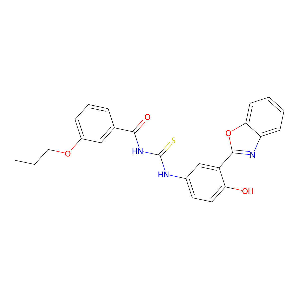 N-{[3-(1,3-benzoxazol-2-yl)-4-hydroxyphenyl]carbamothioyl}-3-propoxybenzamide molecular structure, CAS 426220-42-0