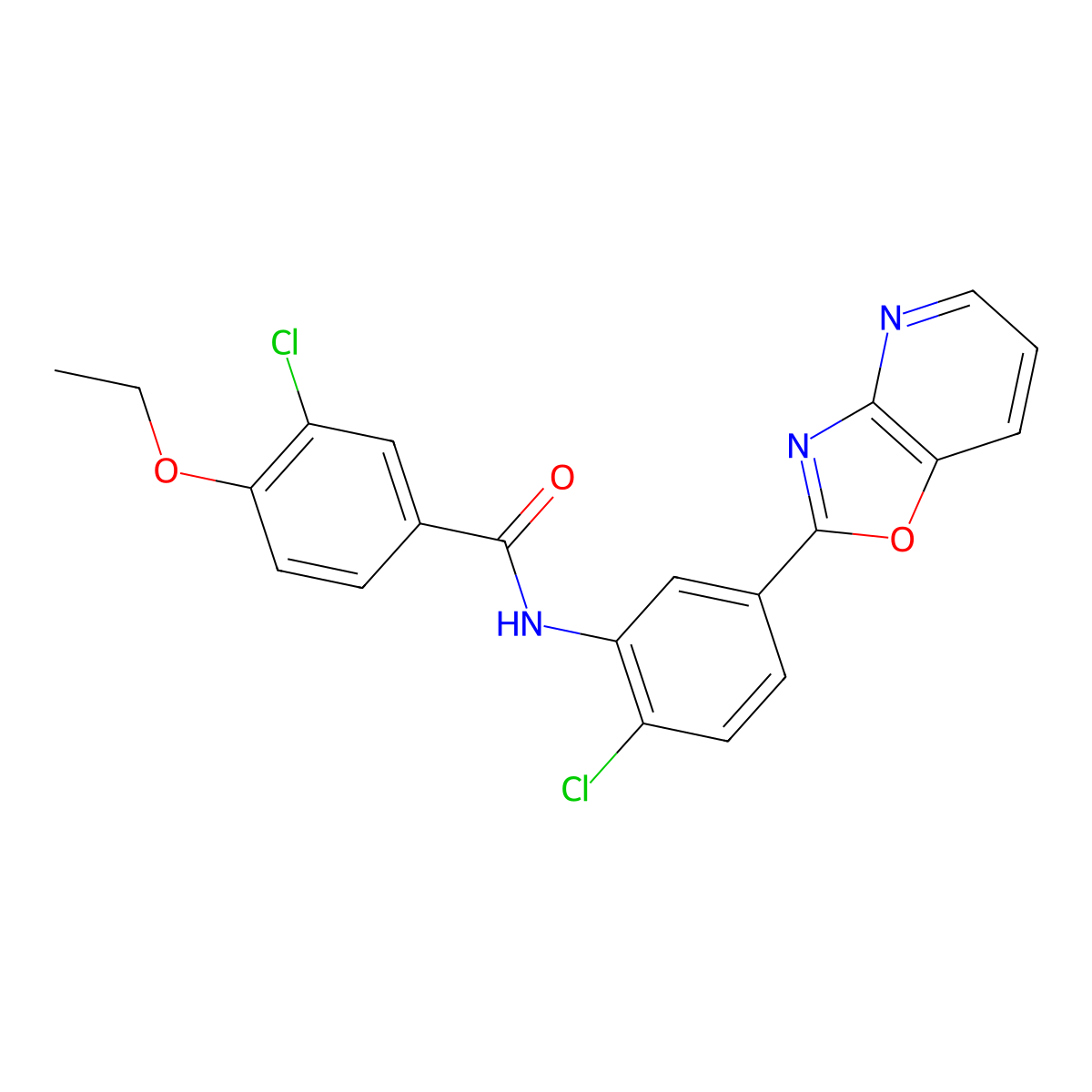 3-chloro-N-[2-chloro-5-([1,3]oxazolo[4,5-b]pyridin-2-yl)phenyl]-4-ethoxybenzamide molecular structure, CAS 426220-51-1