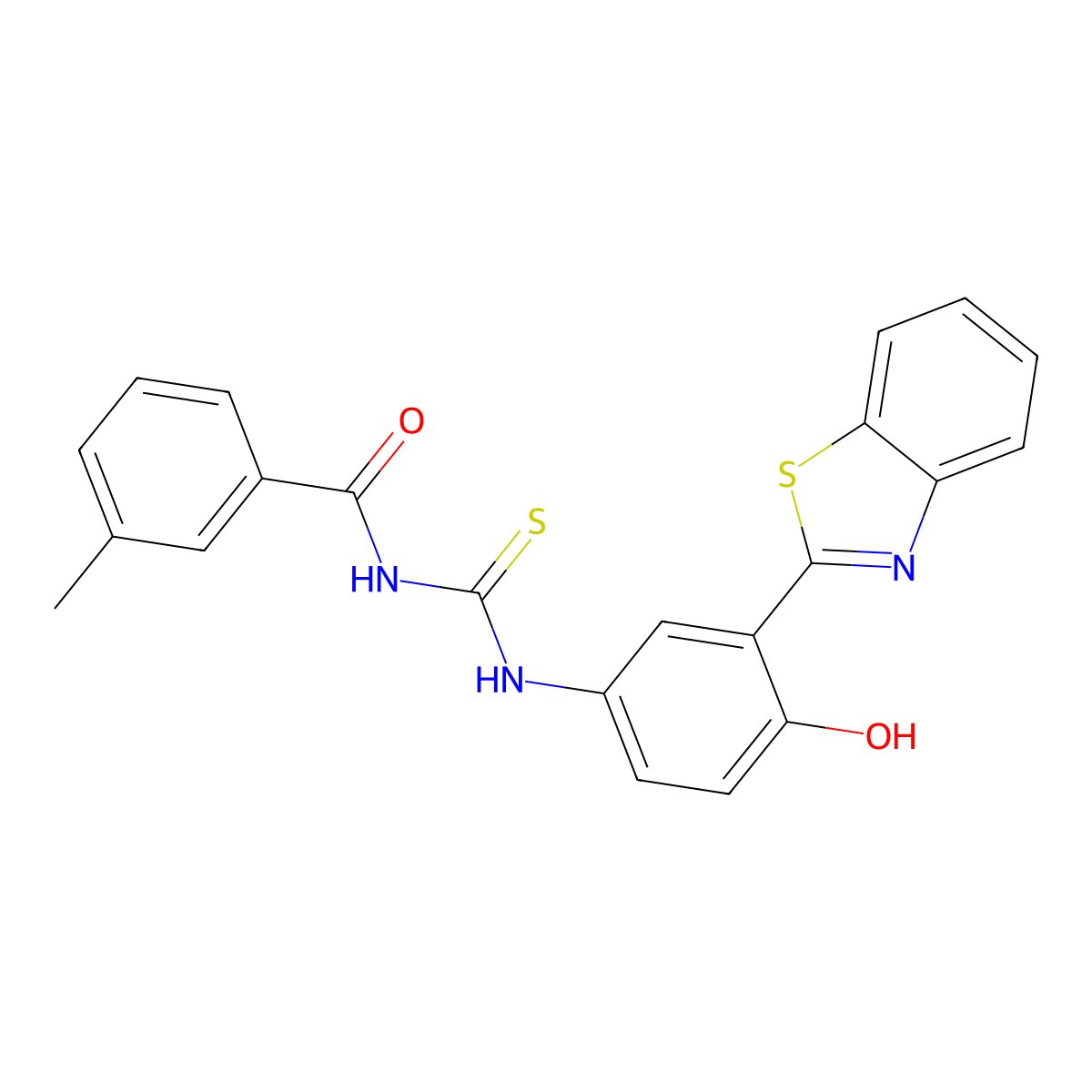 N-((3-(benzo[d]thiazol-2-yl)-4-hydroxyphenyl)carbamothioyl)-3-methylbenzamide molecular structure, CAS 426220-58-8