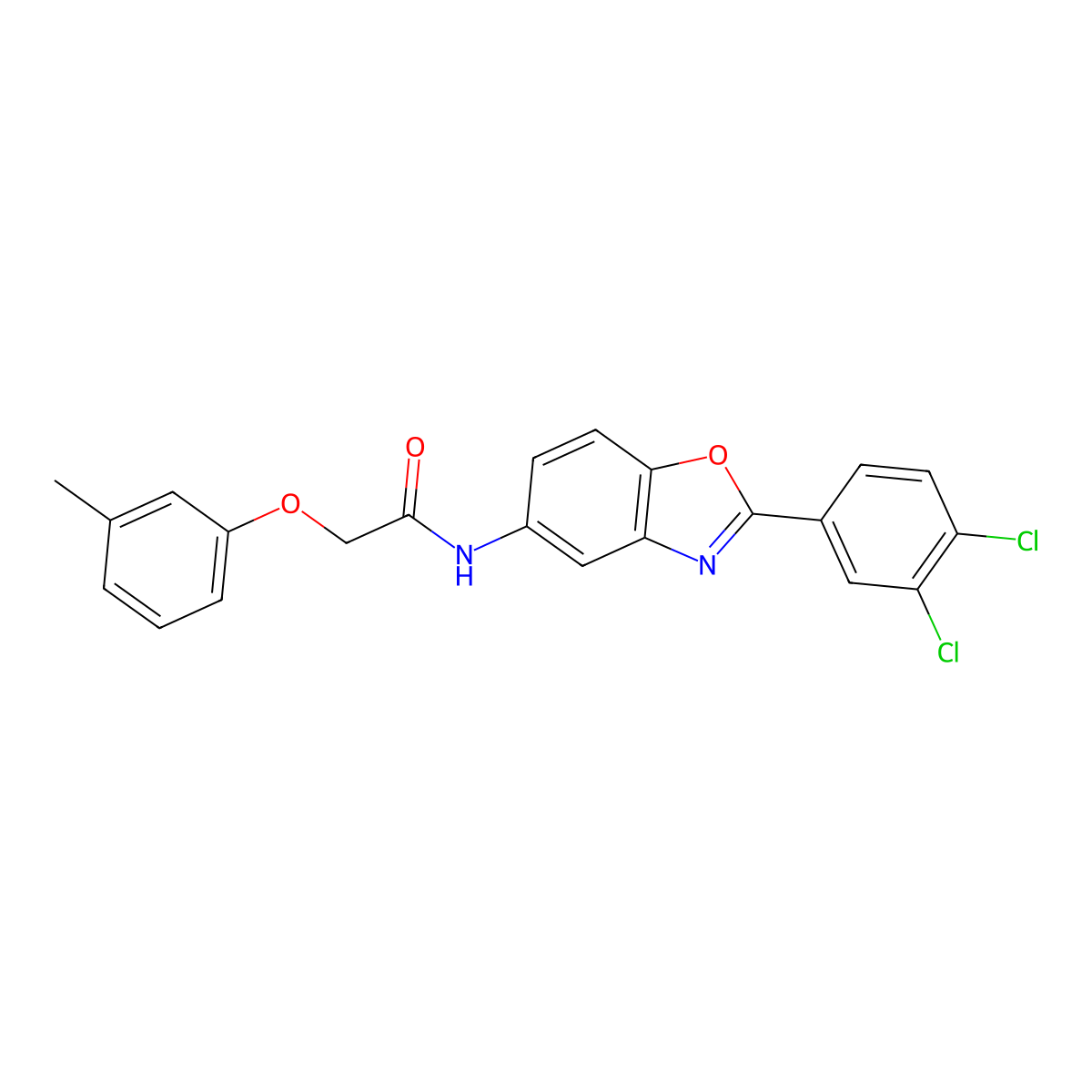 N-[2-(3,4-dichlorophenyl)-1,3-benzoxazol-5-yl]-2-(3-methylphenoxy)acetamide molecular structure, CAS 426220-88-4