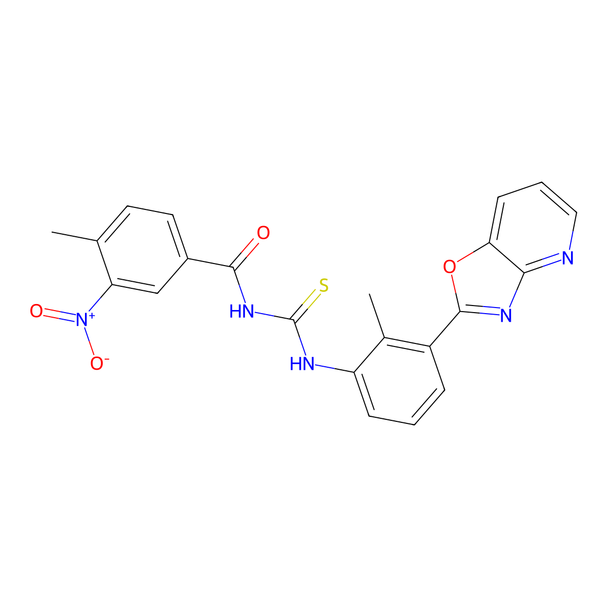 4-methyl-N-{[2-methyl-3-([1,3]oxazolo[4,5-b]pyridin-2-yl)phenyl]carbamothioyl}-3-nitrobenzamide molecular structure, CAS 426221-37-6